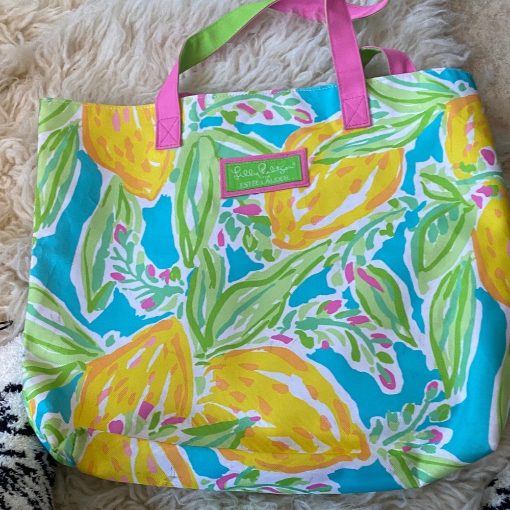 Lilly Pulitzer Lemon Print Tote with Pink and Green Accents